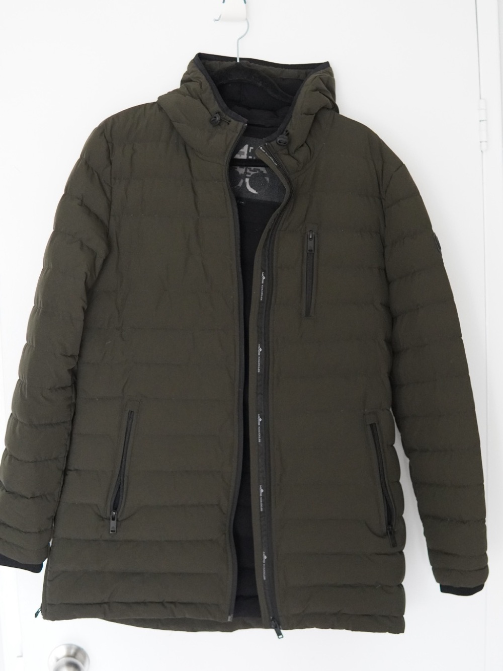 Moose Knuckles Olive Green Quilted Hooded Puffer Jacket